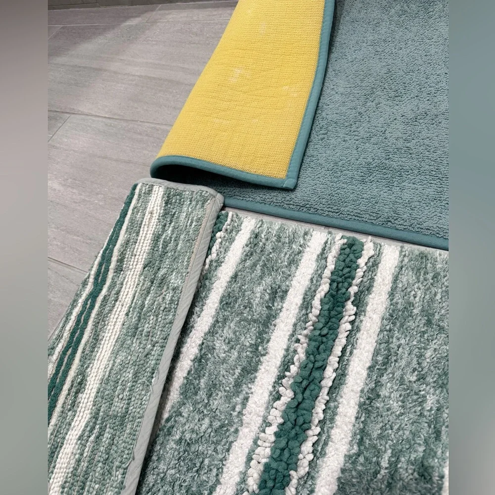 Set of 2 Teal and White Striped Bath Mat Non slip